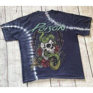 Poison Mens XL T-Shirt Spell Out Graphic Tie Dye Tee Snake Skull Navy Blue